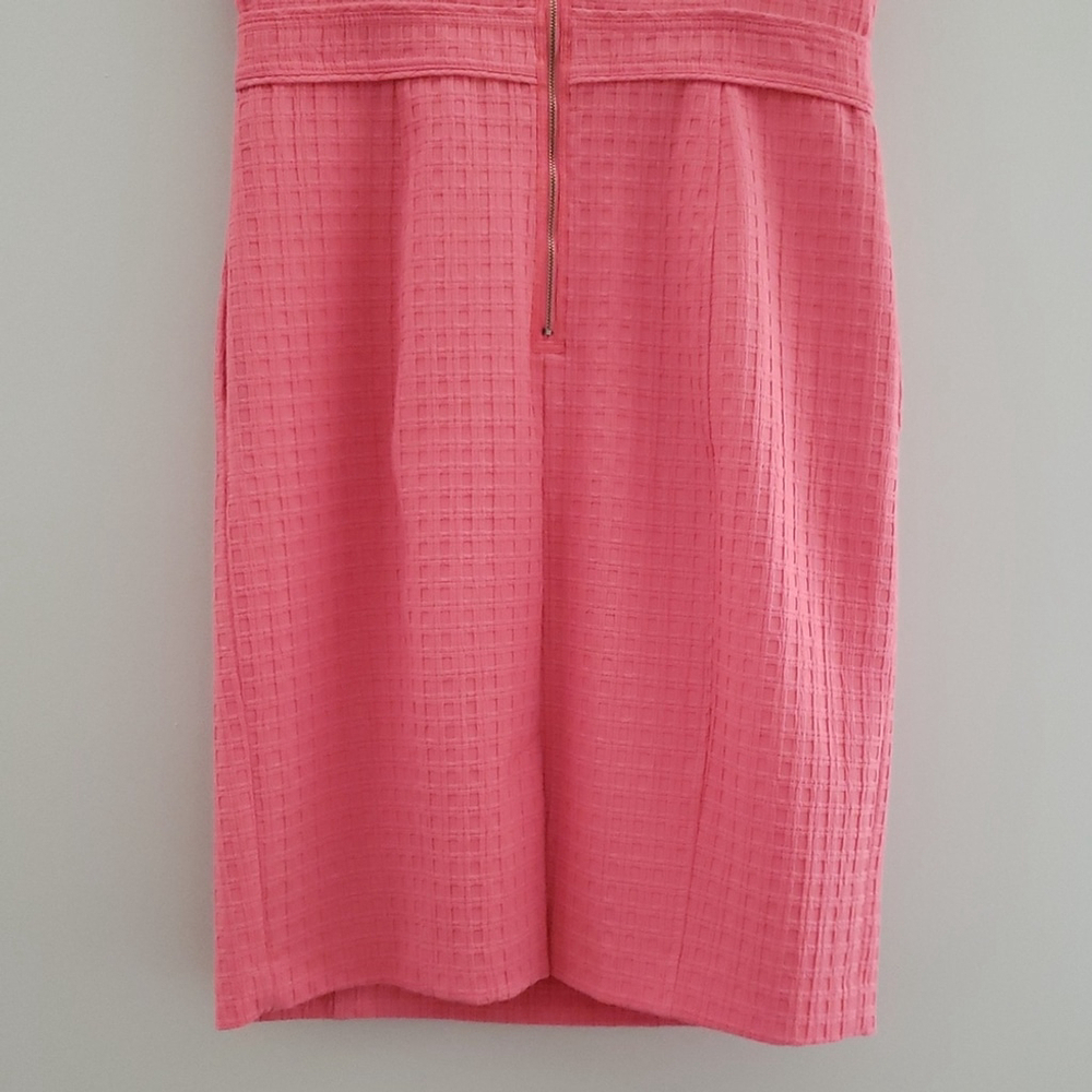 Liz Claiborne Midi Sheath Dress 8 Pink Basketweave Pockets Lined Work Office - Picture 9 of 16